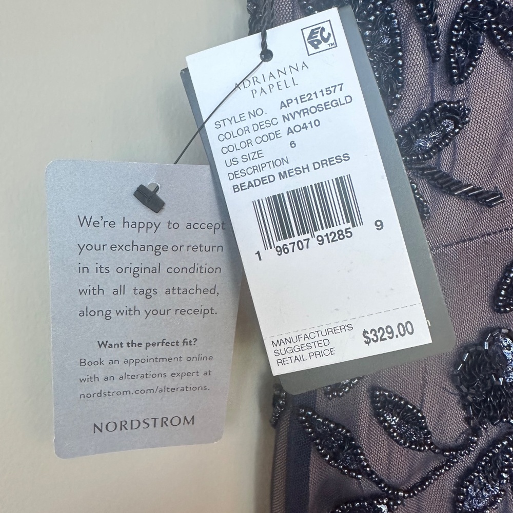 New Adrianna Papell Beaded Mesh Dress (Navy & Rose Gold) - Picture 3 of 5